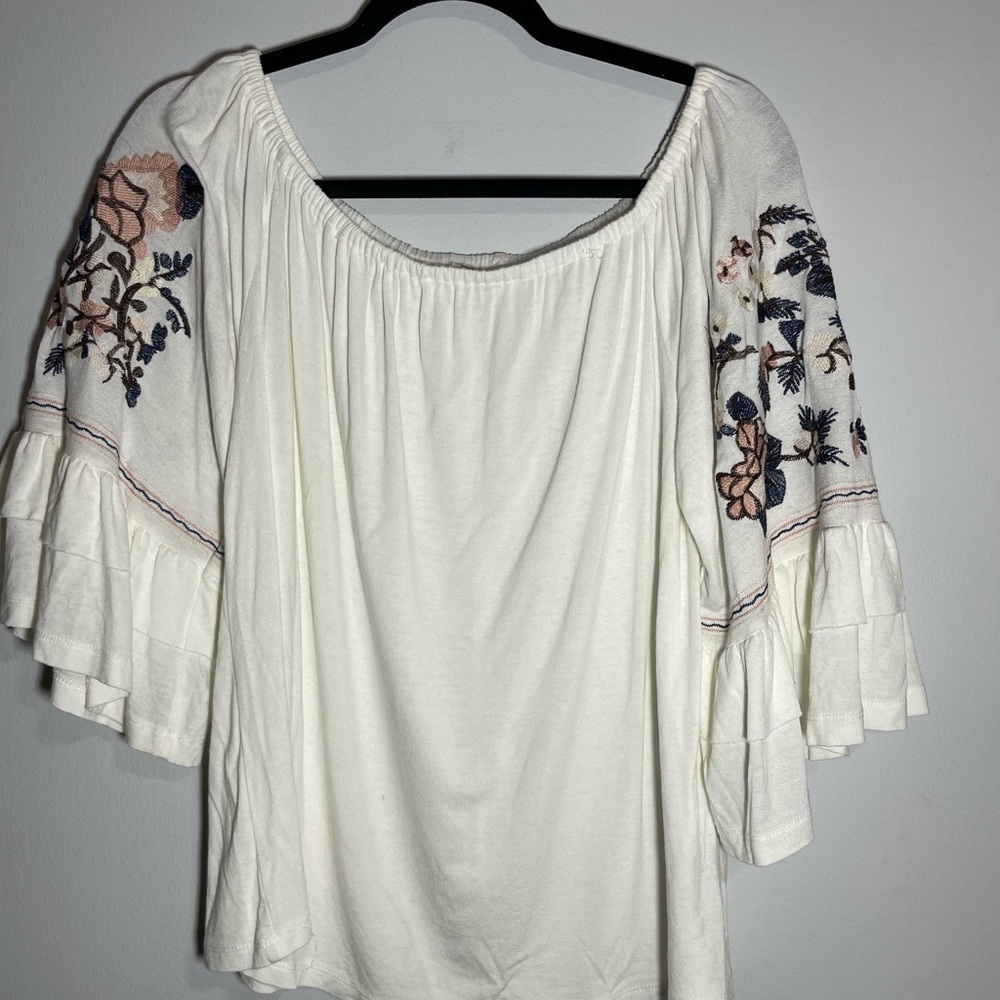 Altar'd State off the shoulder top Cream Blouse with Floral Embroidery